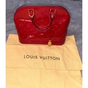 Louis Vuitton Alma PM Monogram Vernis Leather Red Pomme D'Amour FL4143 w/ COA